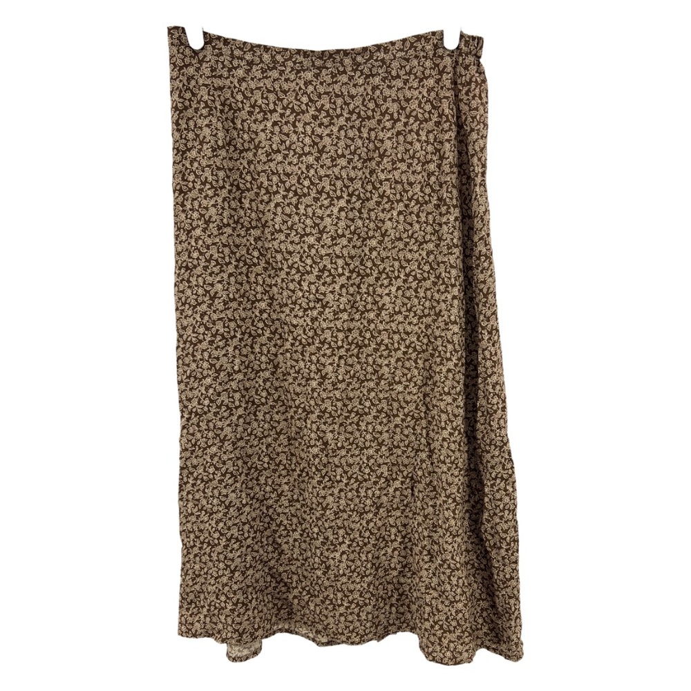 Talbots 14P rayon neutral floral midi skirt fall Y2K lightweight casual office